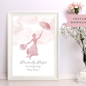 Mary Poppins, Mary Poppins Bedroom Decor, Mary Poppins Nursery, Gift for Her, Childrens Print, Pink Bedroom Wall Art, Girls Bedroom Quote