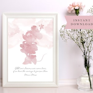 Minnie Mouse Wall Print, Instant Download, Prezent dla przyjaciela, Wydruk dla dzieci do wydrukowania, Różowa sztuka ścienna do sypialni, Pozytywny plakat z cytatem