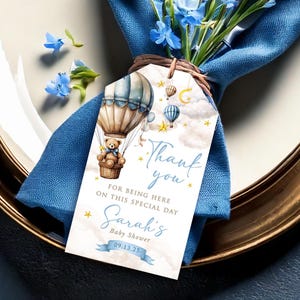 Étiquette de baby shower, étiquette bleue de faveur de baby shower, étiquette de remerciement de baby shower, étiquette de partie de peluche, c'est une douche de bébé de garçon, étiquette d'étoiles et de lunes, 029