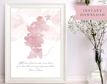Minnie Mouse Wall Print, Instant Download, Gift for a Friend, Printable Childrens Print, Pink Bedroom Wall Art, Positive Quote Poster