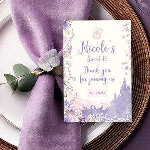 Tangled Thank You Card, Fairytale Stationery, Purple Castle (Digital) 003