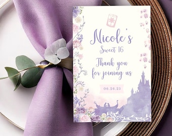 Tangled Thank You Card, Fairytale Stationery, Purple Castle (Digital) 003