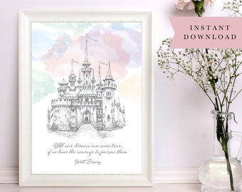 CASTLE Wall Art, Fairytale Castle Print, Princess Castle Print, Fairytale Print, Rainbow Nursery Print, Rainbow Childrens Bedroom Wall Art