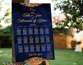 Beauty and the Beast Seating Plan, Navy Wedding Table Plan, Navy Wedding Table Plan, Fairytale Wedding, Print Your Own, Templett, 001