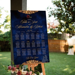 Beauty and the Beast Seating Plan, Navy Wedding Table Plan, Navy Wedding Table Plan, Fairytale Wedding, Print Your Own, Templett, 001