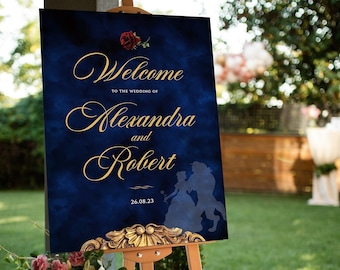 Beauty and the Beast Welcome Sign, Navy Wedding Welcome Sign, Instant Download Sign, Quinceanera Party Sign, Sweet Sixteen Welcome Sign, 001