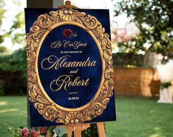 Beauty and the Beast Welcome Sign, Navy Wedding Welcome Sign, Instant Download Sign, Navy Party Sign, Quinceanera Entrance Sign, 001