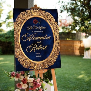 Beauty and the Beast Welcome Sign, Navy Wedding Welcome Sign, Instant Download Sign, Navy Party Sign, Quinceanera Entrance Sign, 001