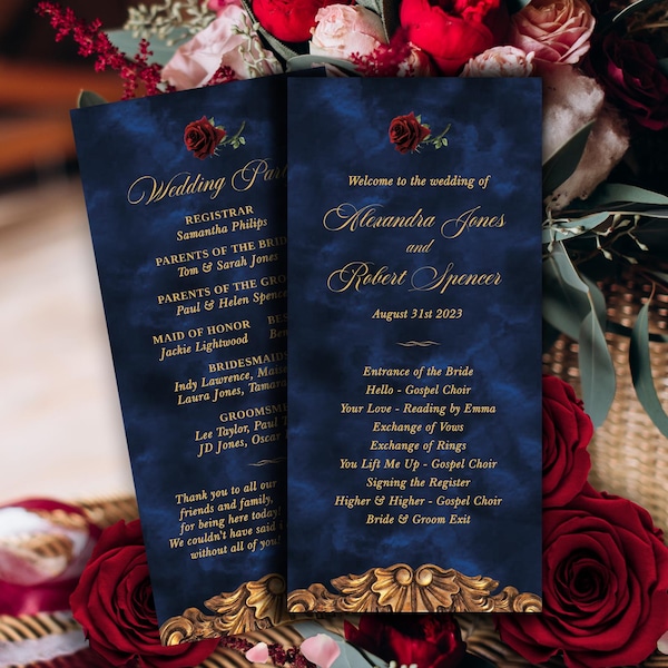 Beauty and the Beast Program, Navy Wedding Template, Order of the Day, Quinceanera (Digital Download) 001