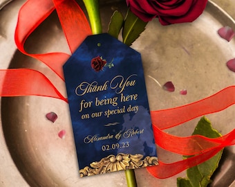 Beauty and the Beast Wedding Tag, Navy Thank You Favor (Digital Download) 001