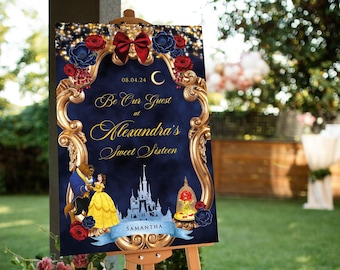 Beauty and the Beast Welcome Sign, Navy Wedding Welcome Sign