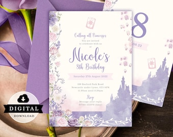 Tangled Birthday Invitation, Rapunzel Invite, Princess Party, Digital Download,  003