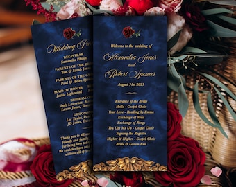 Beauty and the Beast Programme, Digital Navy Wedding Programme, Beauty and Beast Wedding Download, Quinceanera Programme, Belle & Beast, 001