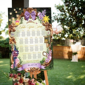 Tangled Seating Chart, Quinceanera Tangled Seating Plan, Sweet Sixteen Tangled, Fairy Tale Quinceanera, Rapunzel Sign, Tangled Decor, 013