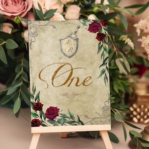 Medieval Wedding Table Number, Fantasy Rose Design (Digital Download) 004