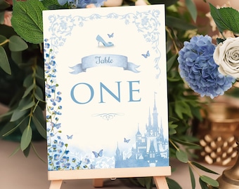 Cinderella Table Number,  Fairy Tale Table Number, Blue Wedding Table Number, Digital Number, Quinceanera Table Number, Fairytale Decor, 006