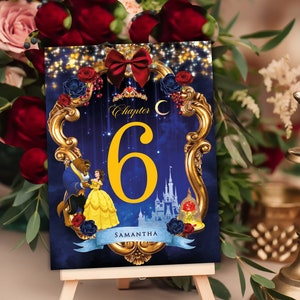 Numeri da tavolo La Bella e la Bestia, Numeri da tavolo La Bella e la Bestia, Numeri da tavolo digitali, Numeri da favola, Numeri da tavolo Quinceanera, 016
