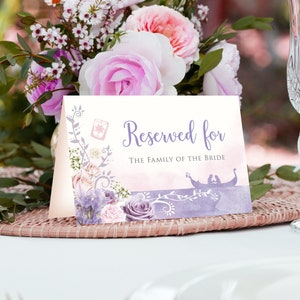 Tangled Reserved Card, Digital Wedding Seating Card, Purple Fairytale Wedding, Instant Name Card, Tangled Quinceanera Party Printables, 003