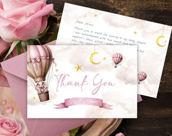 Bunny Thank You Card, Baby Shower, Pink Birthday (Digital Download) 030