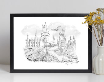 Wizard School Castle Art Print, Fantasy Wall Decor (Digital Download)
