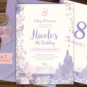 Invitación de cumpleaños de Enredados, invitación para fiesta de niñas, invitación de Rapunzel, fiesta de princesas, invitación de cuento de hadas, invitación imprimible de Enredados, 003