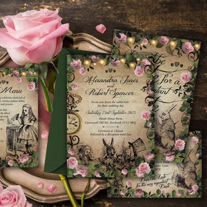 Alice in Wonderland Wedding Invitation, Digital Alice Invitation, Alice Wedding Invite, Alice in Wonderland Quinceanera, Alice Quince, 008