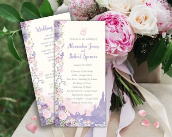 Tangled Wedding Programme, Digital Wedding Programme, Fairytale Wedding Programme, Wedding Agenda, Tangled Printables, Purple Itinerary, 003