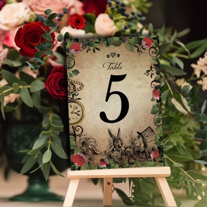 Número de mesa de Alicia en el país de las maravillas, Números de mesa de Alicia, Imprimibles de Alicia, Papelería de boda de Alicia, Quinceañera de Alicia, Impresiones de fiesta de Alicia, 002