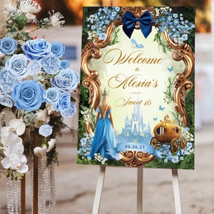 Cinderella Welcome Sign, Cinderella Quinceanera Sign, Sweet Sixteen Welcome Sign, Blue Welcome Sign, Cinderella Party Decor, 026