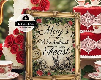 Alice in Wonderland Party Sign, Editable Vintage Decor (Digital Download) 002