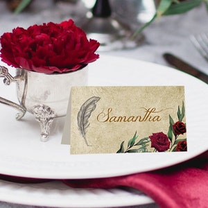 Marque-place pour mariage médiéval, marque-places fantastique, marque-page rustique, mariage GOT, mariage au château, Tolkien, Terre du Milieu, 004