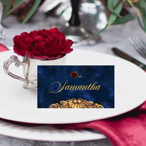 Beauty and the Beast Place Card, Digital Navy Wedding Place Card, Quinceanera Place Card, Navy Digital Place Card, Reserved Seating, 001