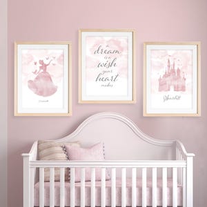 Cinderella Bedroom Prints, Cinderella Wall Art,  Cinderella Nursery Prints, Pink Castle Art, Pink Fairytale Bedroom, Girls Pink Bedroom Art