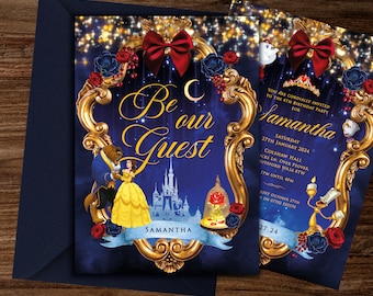 Beauty and the Beast Invitation, Belle and Beast Invitation, Beauty and Beast Birthday Printable, Beauty & the Beast Party Invite, 016