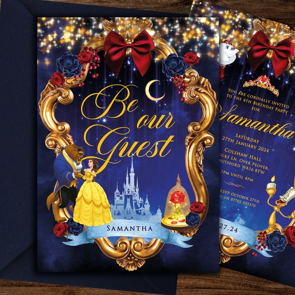 Beauty and the Beast Invitation, Belle and Beast Invitation, Beauty and Beast Birthday Printable, Beauty & the Beast Party Invite, 016