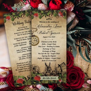 Alice im Wunderland-Programm, Hochzeitsprogramm, Vintage Hochzeitsprogramm, Alice im Wunderland Printable, Alice Party, 002