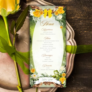 Prinzessin und Frosch-Menü, Quinceanera-Menü, Prinzessin und Frosch-Party-Menü, Prinzessin und Frosch Printables, Prinzessin-Menü, Tischmenüs, 021