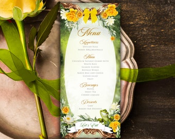 Princess and the Frog Menu, Quinceanera Menu, Princess and Frog Party Menu, Princess and Frog Printables, Princess Menu, Table Menus, 021