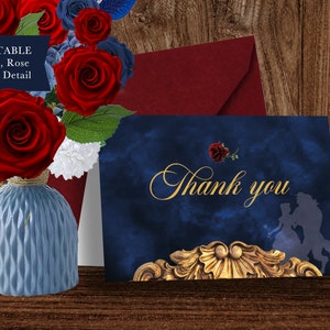 Beauty and the Beast Thank You Card, Digital Wedding Card, Navy Thank you Card, Beauty and Beast Download, Quinceanera Template, 001