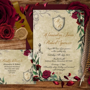 Medieval Wedding Invitation, Rustic Wedding Invitation, Castle Wedding, GOT Wedding, Old Style Wedding, Middle Earth, Tolkien, 004