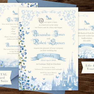 Cinderella Wedding Invitation, Blue Fairytale Castle Invite (Digital) 006 image 1