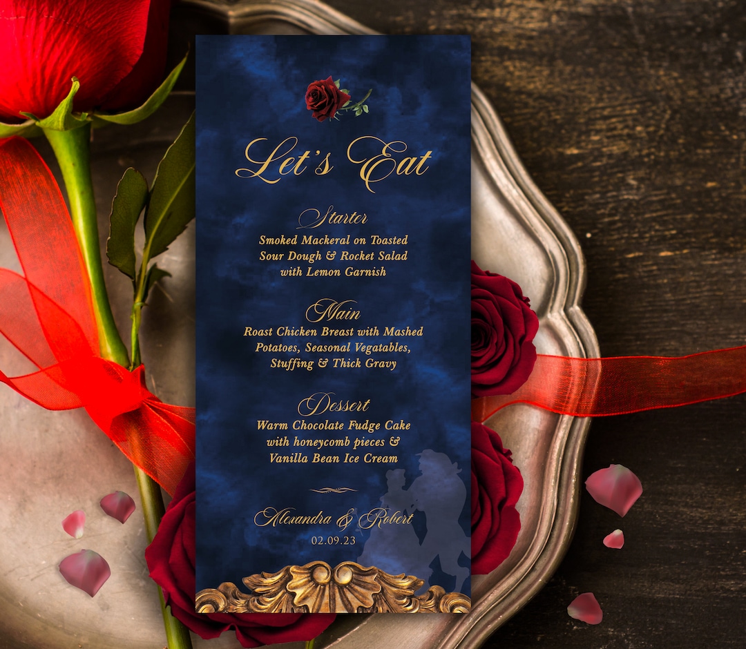 Beauty and the Beast Menu, Digital Wedding Menu, Navy Wedding Menu ...