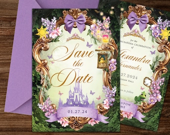 Tangled Save the Date, Tangled Quinceanera, Quince Save the Date, Once upon a Time, Tangled Party Invite, Rapunzel Princess Invite, 013