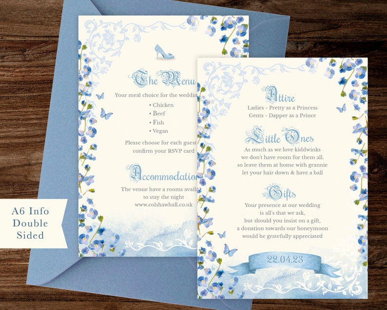 Cinderella Wedding Invitation, Blue Fairytale Castle Invite (Digital) 006 image 3