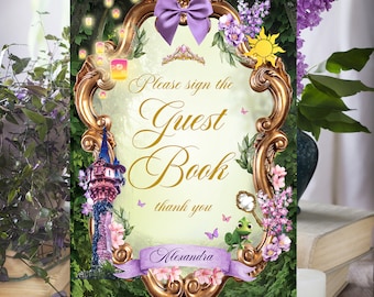 Letrero de mesa de Enredados, decoración morada para fiesta de quinceañera, temática de Rapunzel (descarga digital) 013
