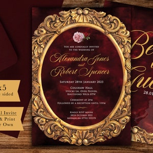 Beauty & the Beast Digital Invitation, Download Wedding Invitation, Fairytale Invite Template, Edit and Print Your Own Invites with Templett