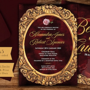 Beauty & the Beast Digital Invitation, Download Wedding Invitation, Fairytale Invite Template, Edit and Print Your Own Invites with Templett