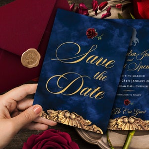 Die Schöne & das Biest Save the Date, Märchenhochzeit, Quinceanera Save the Date, Schöne und Biest, Spiegel Save the Date, verzauberte Rose, 001