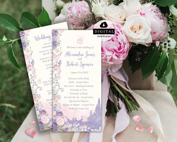 Tangled Wedding Program, Fairytale Quinceanera Agenda (Digital Template) 003