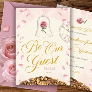 Beauty & the Beast Save the Date, Digital Save the Date, Pink Wedding Save the Date, Quinceanera Save the Date, Print Your Own, Templett